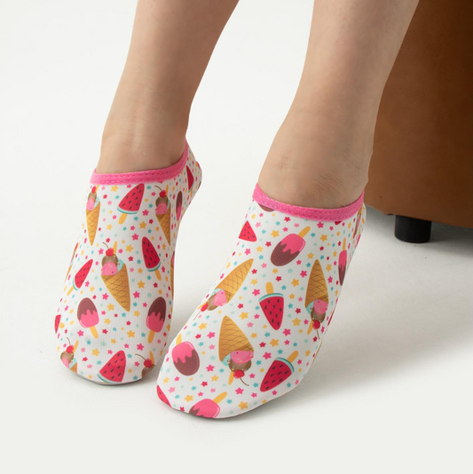 Chaussons de piscine enfant – Motifs licorne et été – couleur glace – vue 1