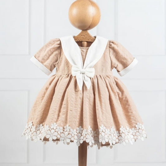 Robe bébé beige foncé noeud et dentelle