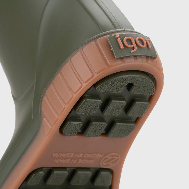 Bottes de pluie barefoot enfant IGOR PAU Kaki – détail de la semelle
