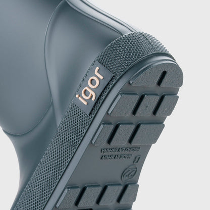 Bottes de pluie fourrées barefoot enfant IGOR Yogi Borreguito Gris Petroleo – détail de la semelle