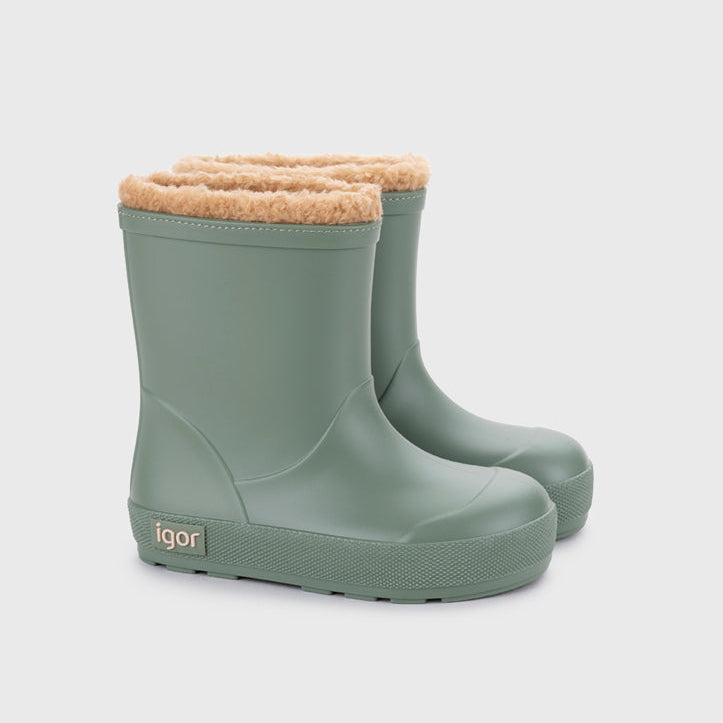 Bottes de pluie fourrées barefoot enfant IGOR Yogi Borreguito Verde – vue produit