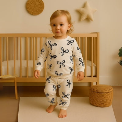 Pyjama blanc fille imprimé nœuds