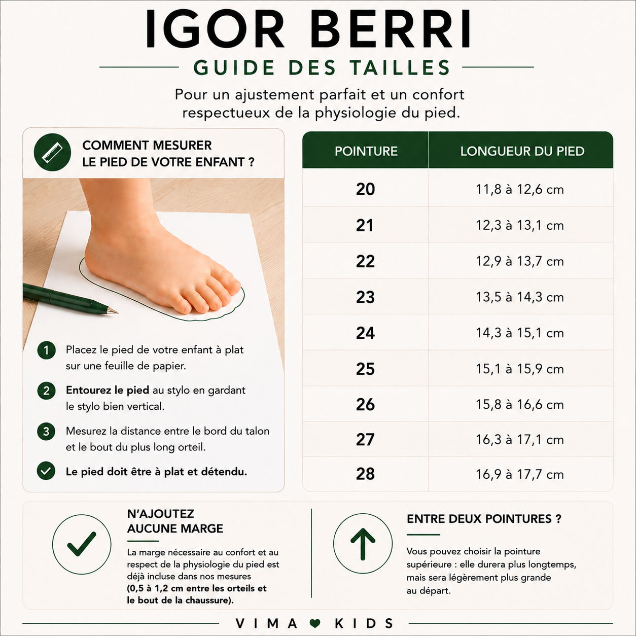 Guide des tailles – Sandales barefoot enfant IGOR Berri Wide – Pieds larges