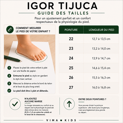 Guide des tailles – Sandales barefoot enfant IGOR Tijuca – Imperméables